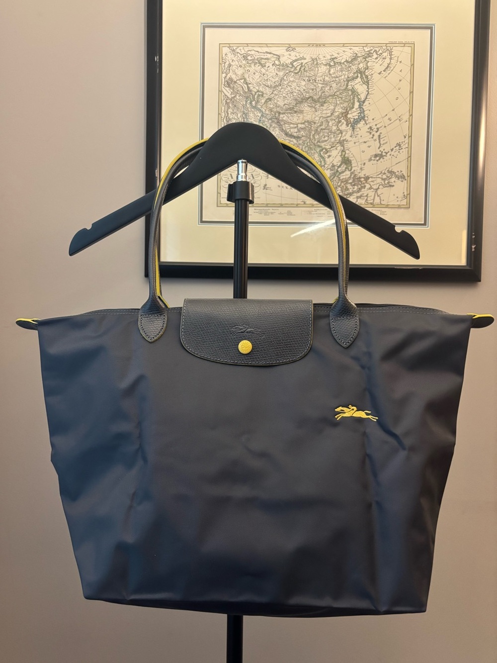 Longchamp Navy Tote Bag with Yellow Accents